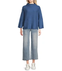 APNY Knit Funnel Neck 3/4 Sleeve Patch Pocket Top