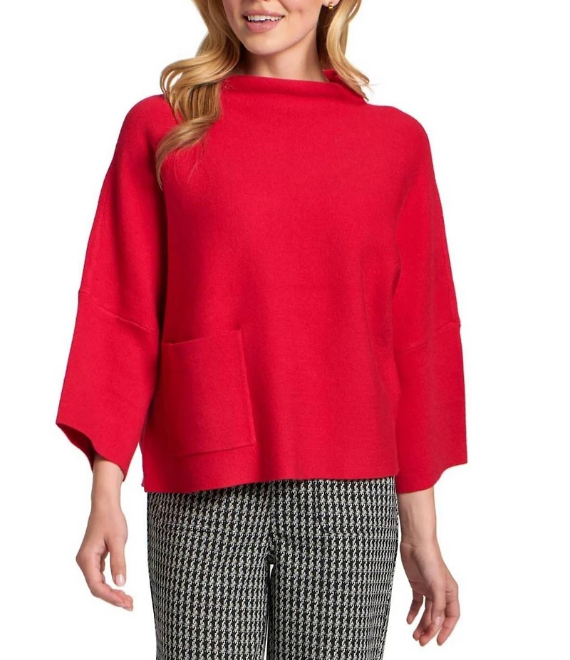 APNY Knit Funnel Neck 3/4 Sleeve Patch Pocket Top