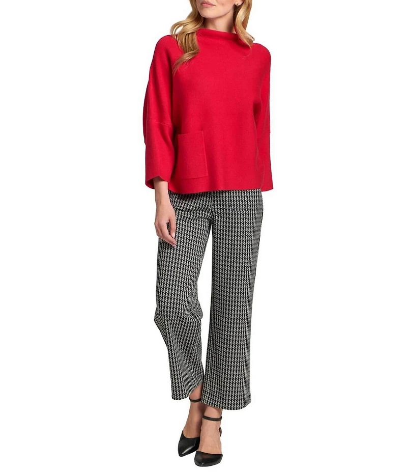 APNY Knit Funnel Neck 3/4 Sleeve Patch Pocket Top