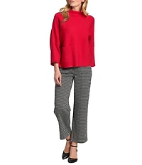 APNY Knit Funnel Neck 3/4 Sleeve Patch Pocket Top