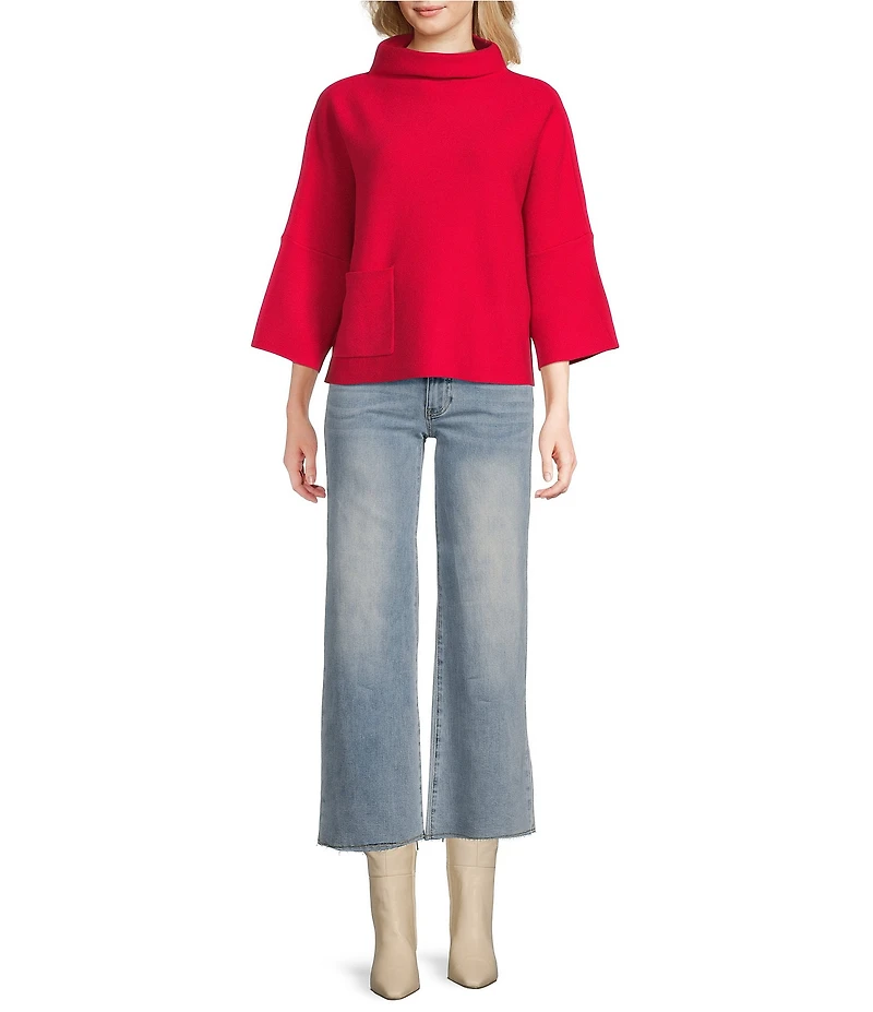 APNY Knit Funnel Neck 3/4 Sleeve Patch Pocket Top