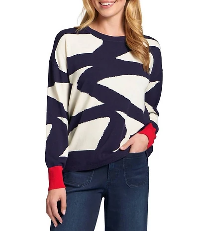 APNY Knit Graphic Print Crew Neck Long Sleeve Sweater