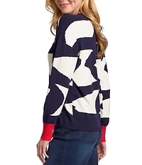 APNY Knit Graphic Print Crew Neck Long Sleeve Sweater