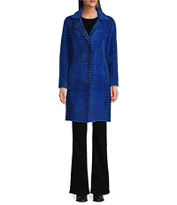 APNY Knit Houndstooth Notch Collar Long Sleeve Coat