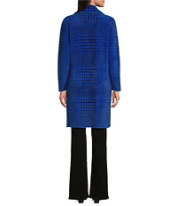 APNY Knit Houndstooth Notch Collar Long Sleeve Coat