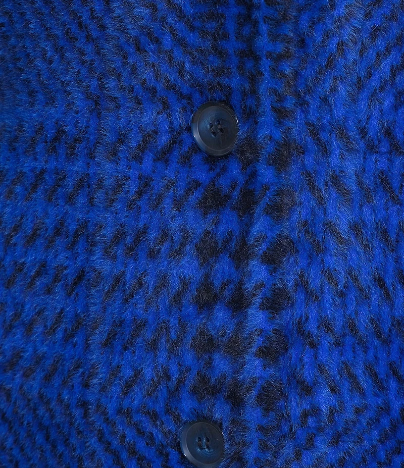 APNY Knit Houndstooth Notch Collar Long Sleeve Coat