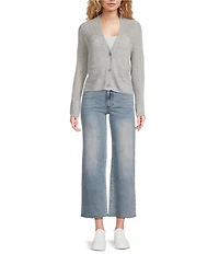 APNY Knit Open Front Long Sleeve Button Front Cropped Cardigan