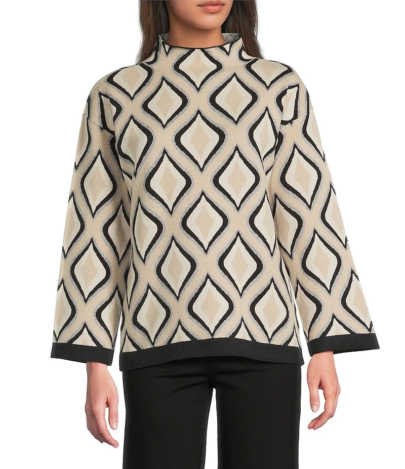 APNY Knit Printed Funnel Neck Long Sleeve Sweater
