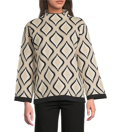 APNY Knit Printed Funnel Neck Long Sleeve Sweater