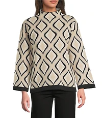 APNY Knit Printed Funnel Neck Long Sleeve Sweater