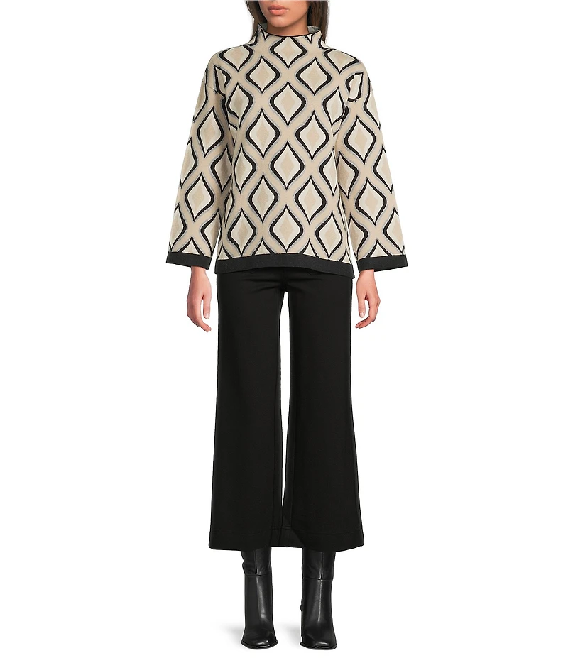 APNY Knit Printed Funnel Neck Long Sleeve Sweater