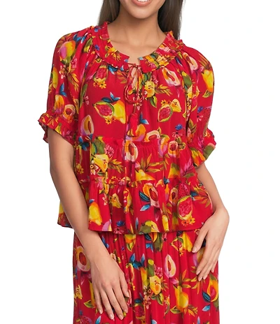 APNY Knit Printed Round Neck Short Sleeve Coordinating Top