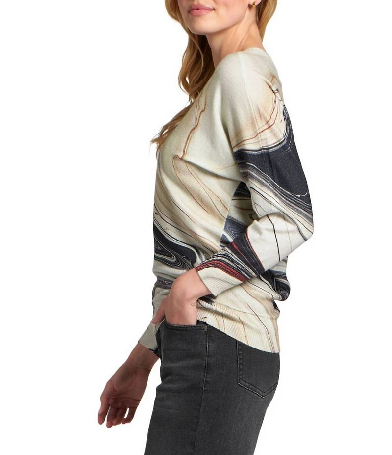 APNY Knit Printed V-Neck Long Sleeve Sweater Top