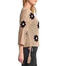 APNY Knit Round Neck Floral Embroidered Floral 3/4 Sleeve Top