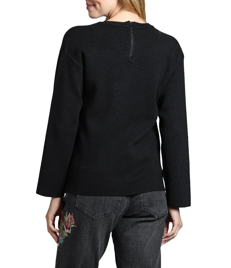 APNY Knit Split V-Neck Long Sleeve Sweater