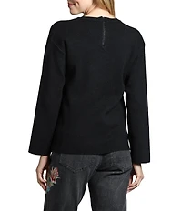 APNY Knit Split V-Neck Long Sleeve Sweater