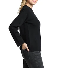 APNY Knit Split V-Neck Long Sleeve Sweater