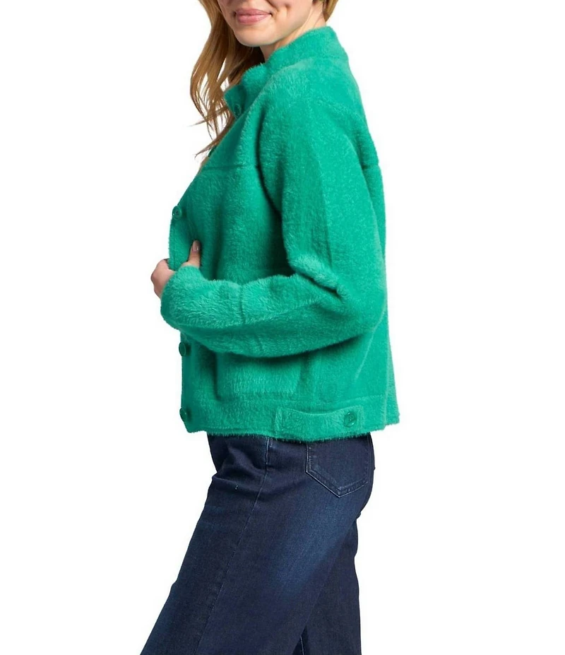 APNY Knit Stand Collar Long Sleeve Button Front Cropped Cardigain Jacket