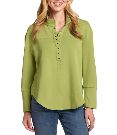 APNY Knit Stand Collar Long Sleeve Henley Top