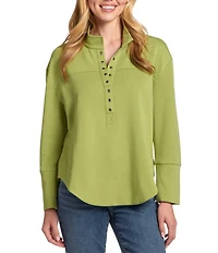 APNY Knit Stand Collar Long Sleeve Henley Top