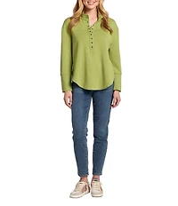 APNY Knit Stand Collar Long Sleeve Henley Top