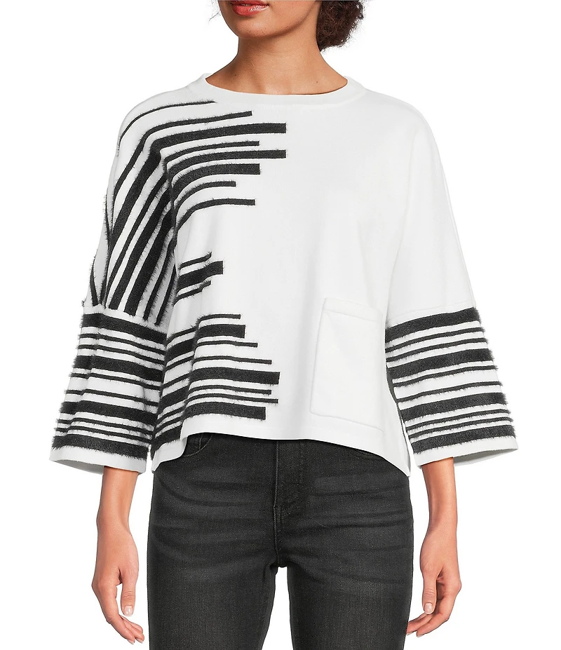 APNY Knit Stripe Crew Neck 3/4 Sleeve Top