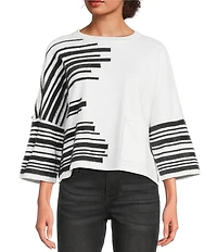 APNY Knit Stripe Crew Neck 3/4 Sleeve Top