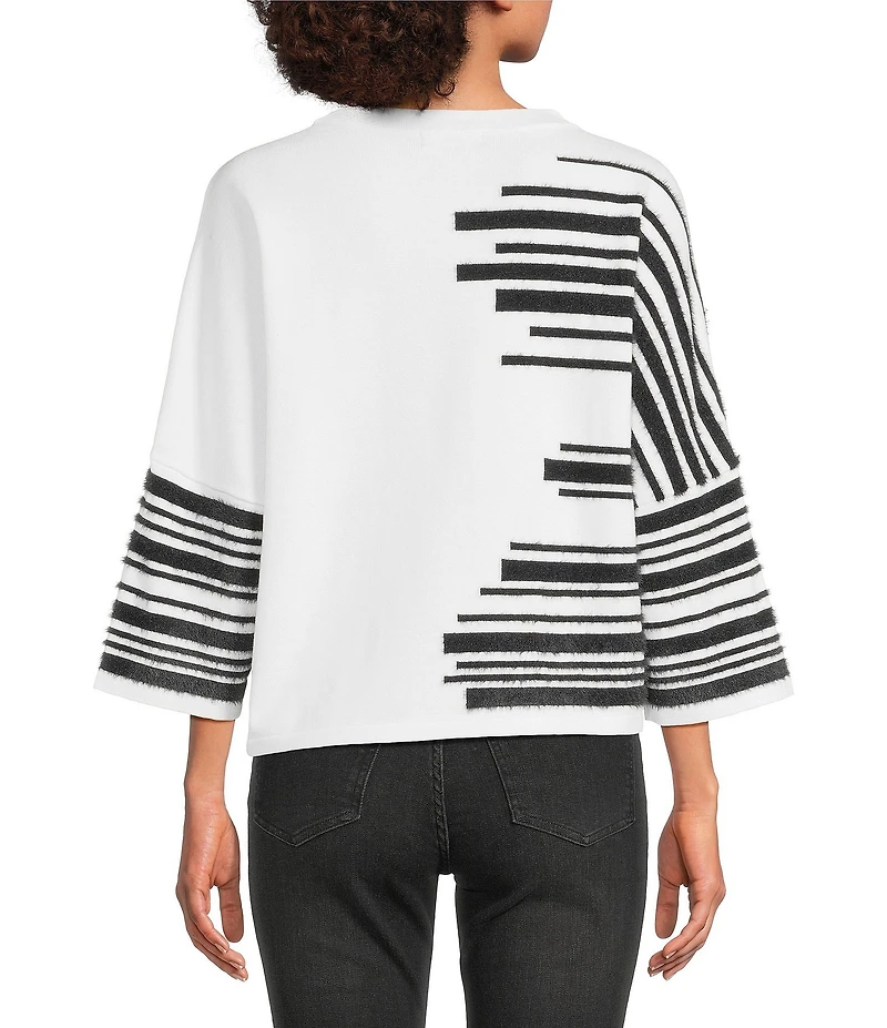 APNY Knit Stripe Crew Neck 3/4 Sleeve Top