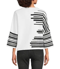 APNY Knit Stripe Crew Neck 3/4 Sleeve Top