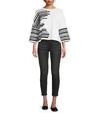 APNY Knit Stripe Crew Neck 3/4 Sleeve Top