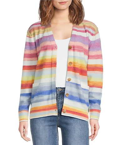 APNY Knit Striped V-Neck Long Sleeve Cardigan