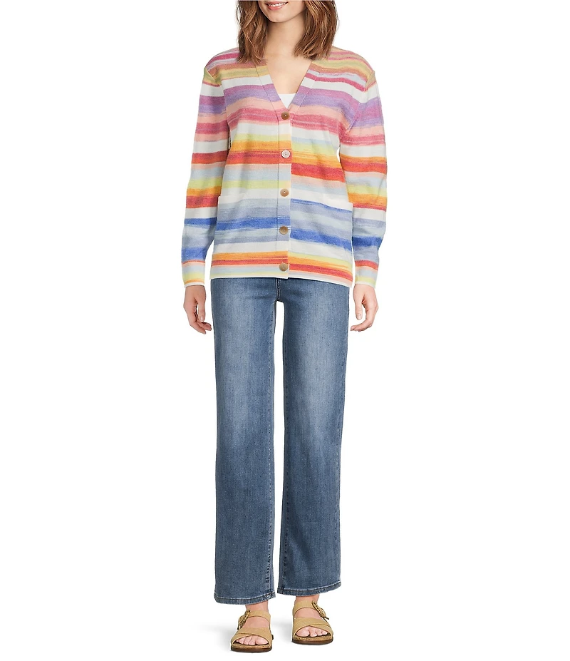 APNY Knit Striped V-Neck Long Sleeve Cardigan