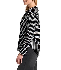 APNY Knit Striped V-Neck Long Sleeve Henley Top