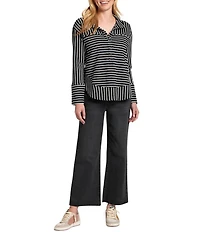 APNY Knit Striped V-Neck Long Sleeve Henley Top