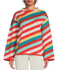 APNY Knit Stripped Mock Neck Long Sleeve Top