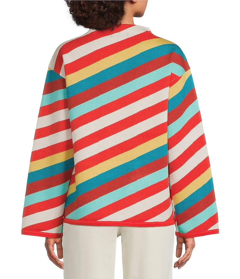 APNY Knit Stripped Mock Neck Long Sleeve Top
