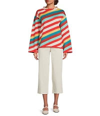APNY Knit Stripped Mock Neck Long Sleeve Top