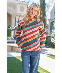 APNY Knit Stripped Mock Neck Long Sleeve Top
