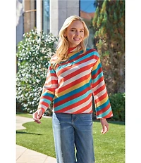 APNY Knit Stripped Mock Neck Long Sleeve Top