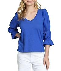 APNY Knit V-Neck 3/4 Puff Sleeve Blouse
