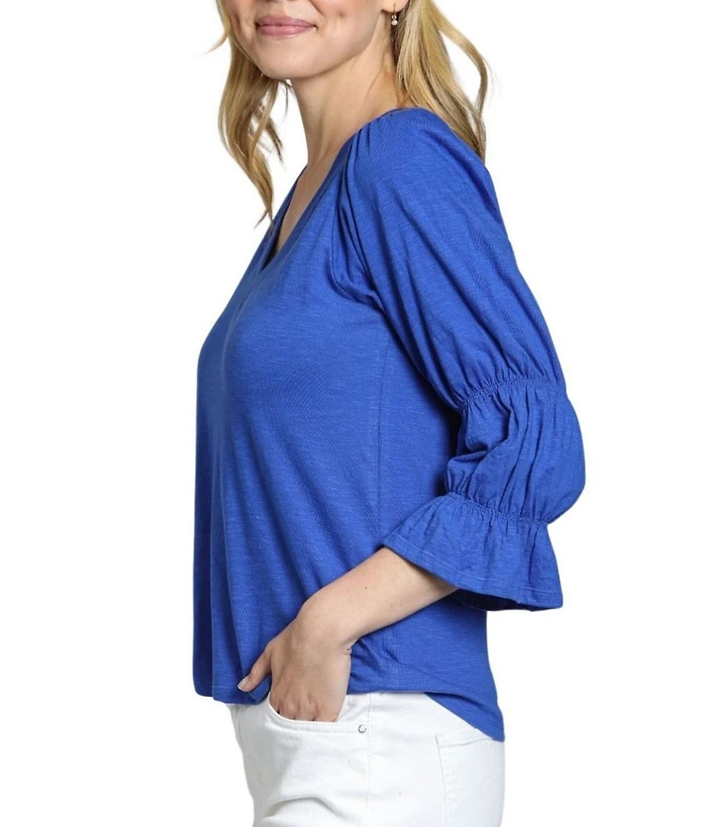 APNY Knit V-Neck 3/4 Puff Sleeve Blouse