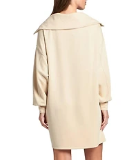 APNY Knit V-Neck Long Sleeve Half Zip Oversized Mini Sweatshirt Dress