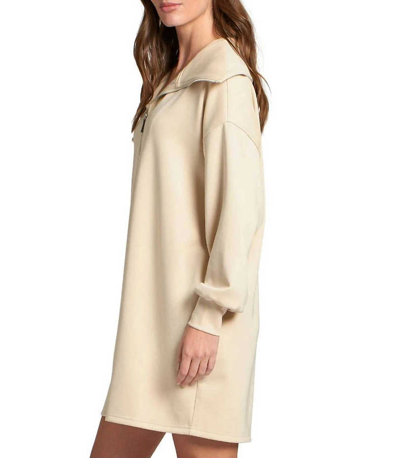 APNY Knit V-Neck Long Sleeve Half Zip Oversized Mini Sweatshirt Dress