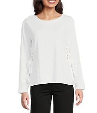 APNY Lace-Up Side-Tie Crew Neck Long Sleeve Top