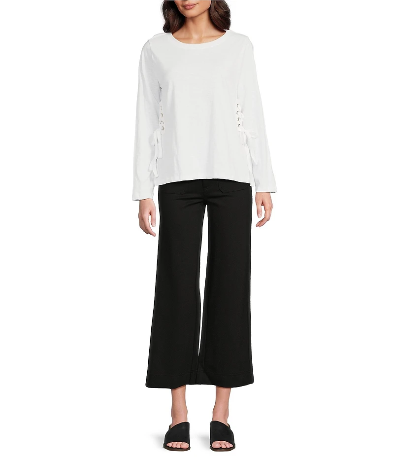 APNY Lace-Up Side-Tie Crew Neck Long Sleeve Top