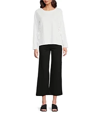 APNY Lace-Up Side-Tie Crew Neck Long Sleeve Top