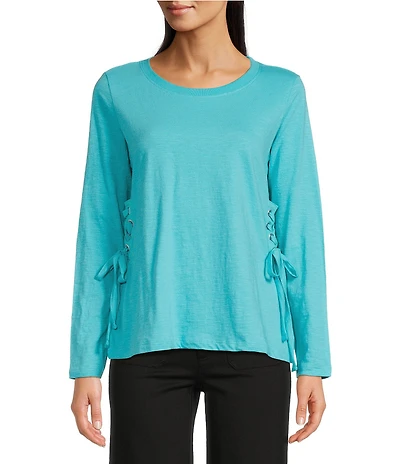 APNY Lace-Up Side-Tie Crew Neck Long Sleeve Top