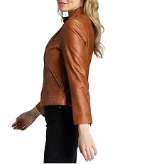 APNY Lamb Leather Collared Long Sleeve Jacket