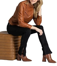 APNY Lamb Leather Collared Long Sleeve Jacket