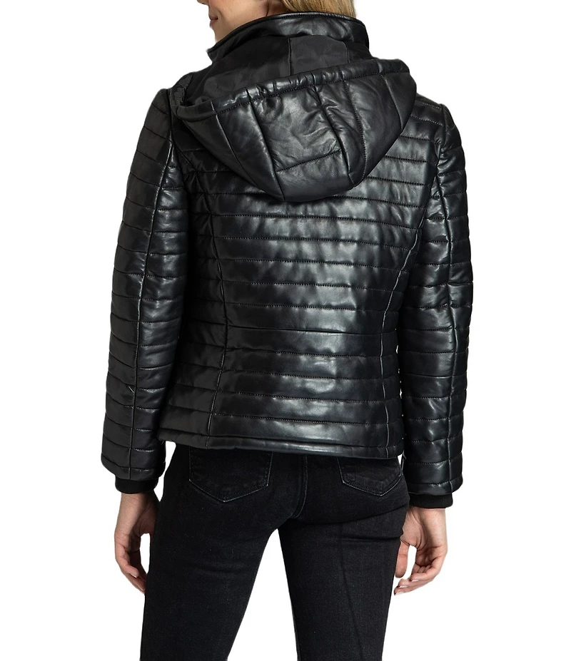 APNY Lamb Leather Long Sleeve Zip-Up Puffer Jacket
